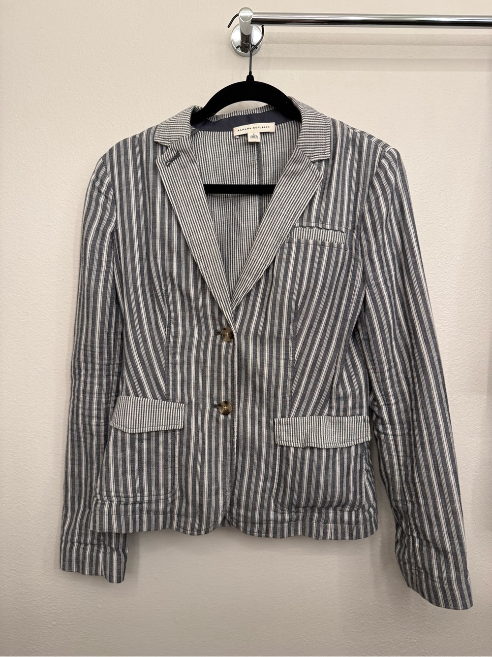 Banana Republic Blue & White Striped Linen-Blend Blazer